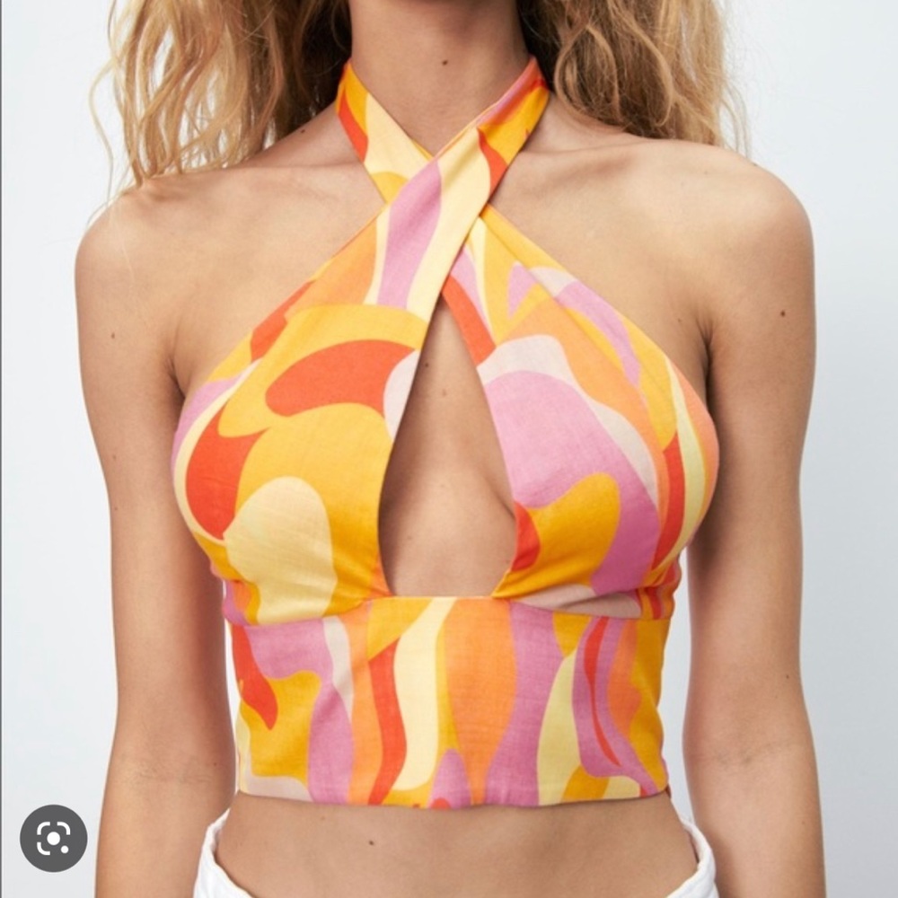 Multicolor linen Zara crop top